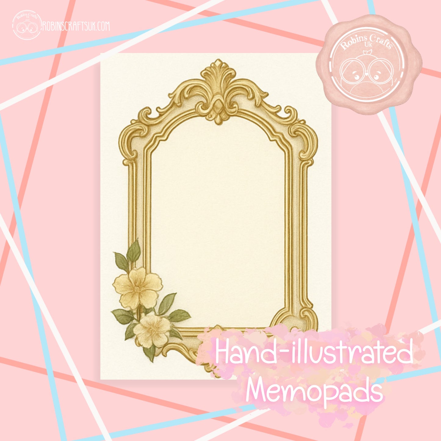 French Gilded Frame Memo Pad – Elegant Aesthetic Notepaper | Château Core Stationery Sheets