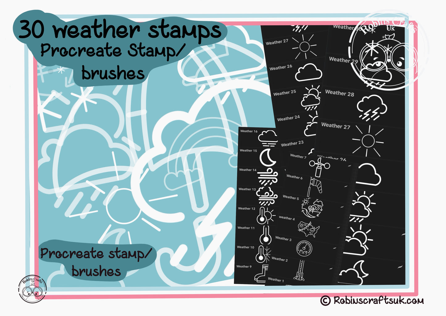 Weather stamps - procreate stamps/brushes - digital use only - procreate