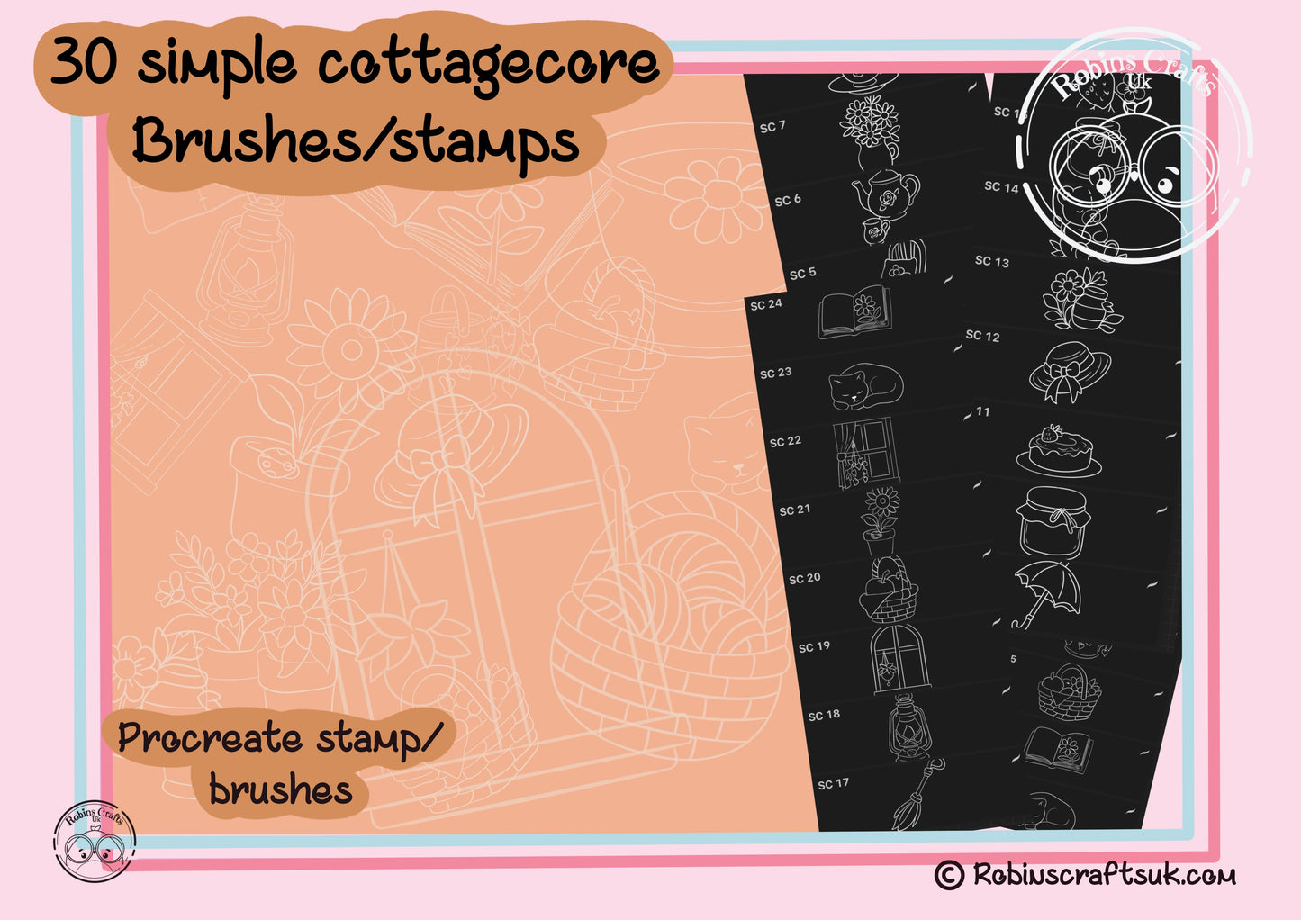 Simple cottagecore stamps - procreate stamps/brushes - digital use only - procreate