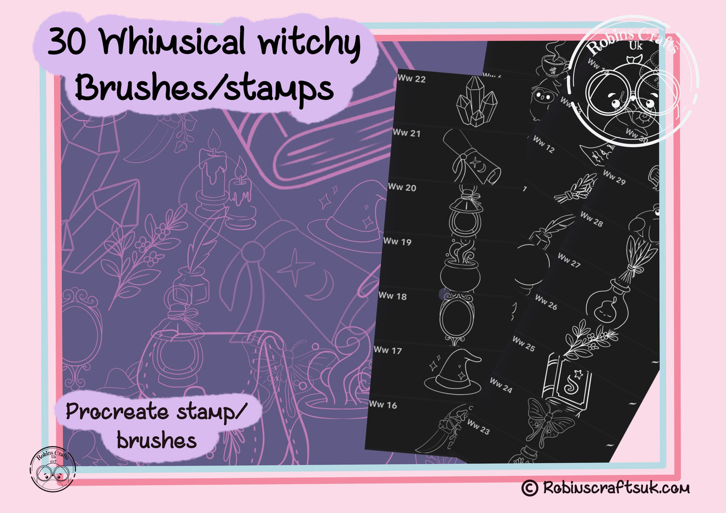 Whimsical witchy stamps - procreate stamps/brushes - digital use only - procreate