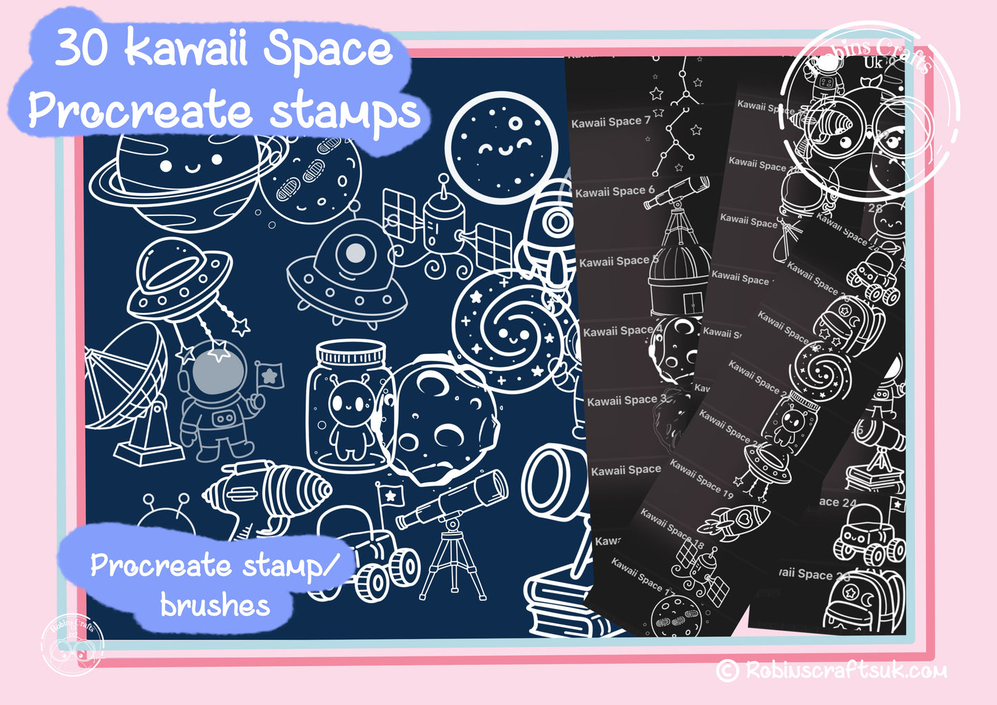 Kawaii space stamps - procreate stamps/brushes - digital use only - procreate