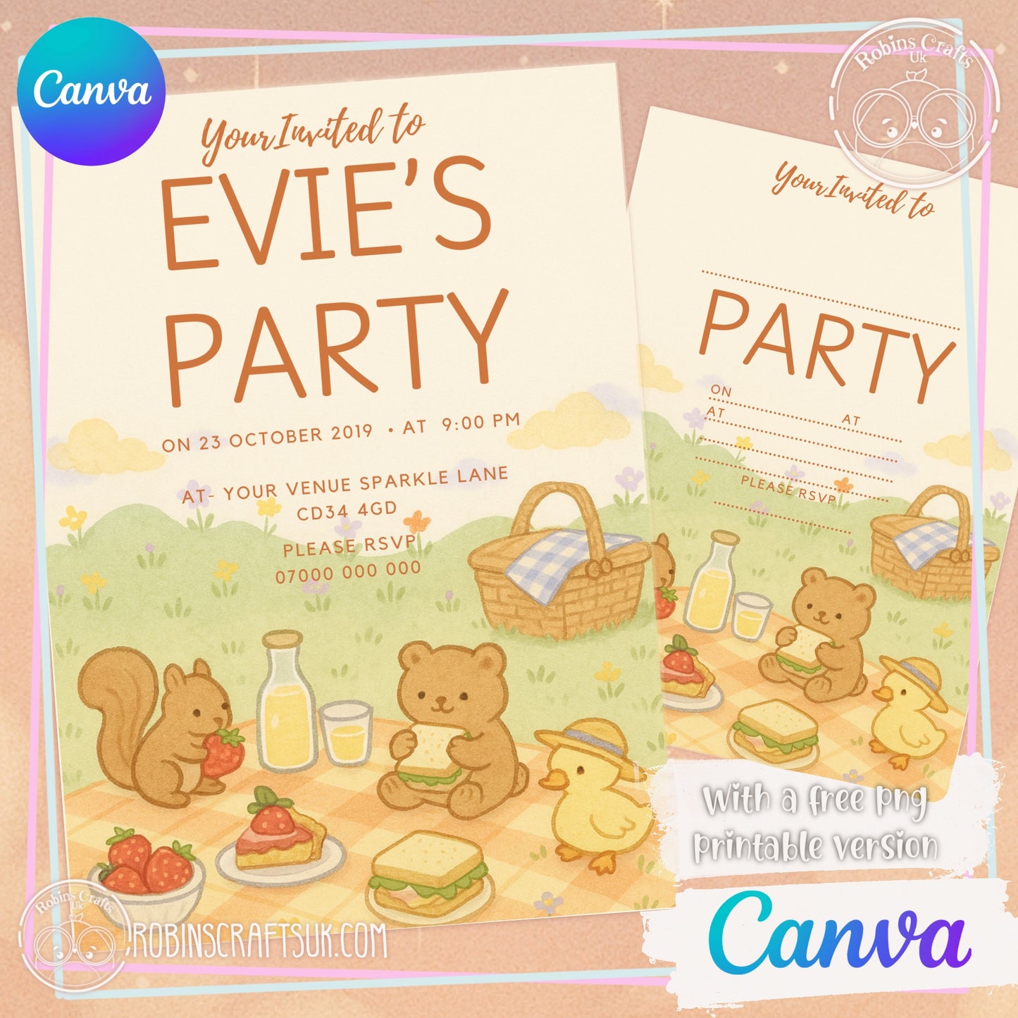 Forest friends Invitation Editable Canva Invitation Template – 5x7” | Instant Digital Download