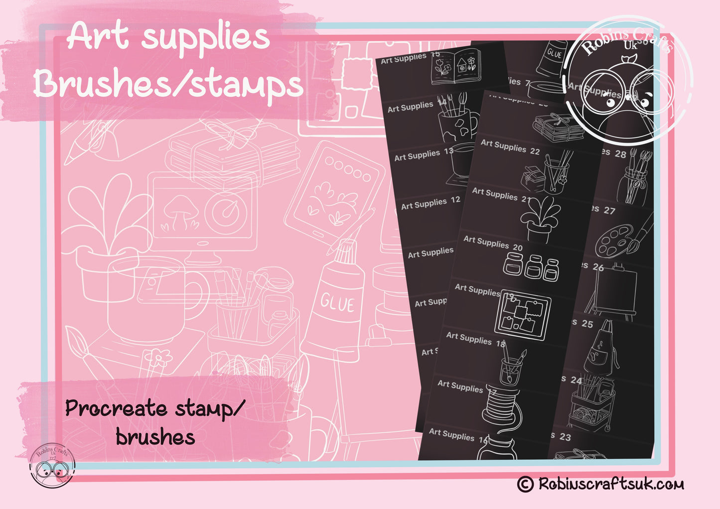 Art supplies stamps - procreate stamps/brushes - digital use only - procreate