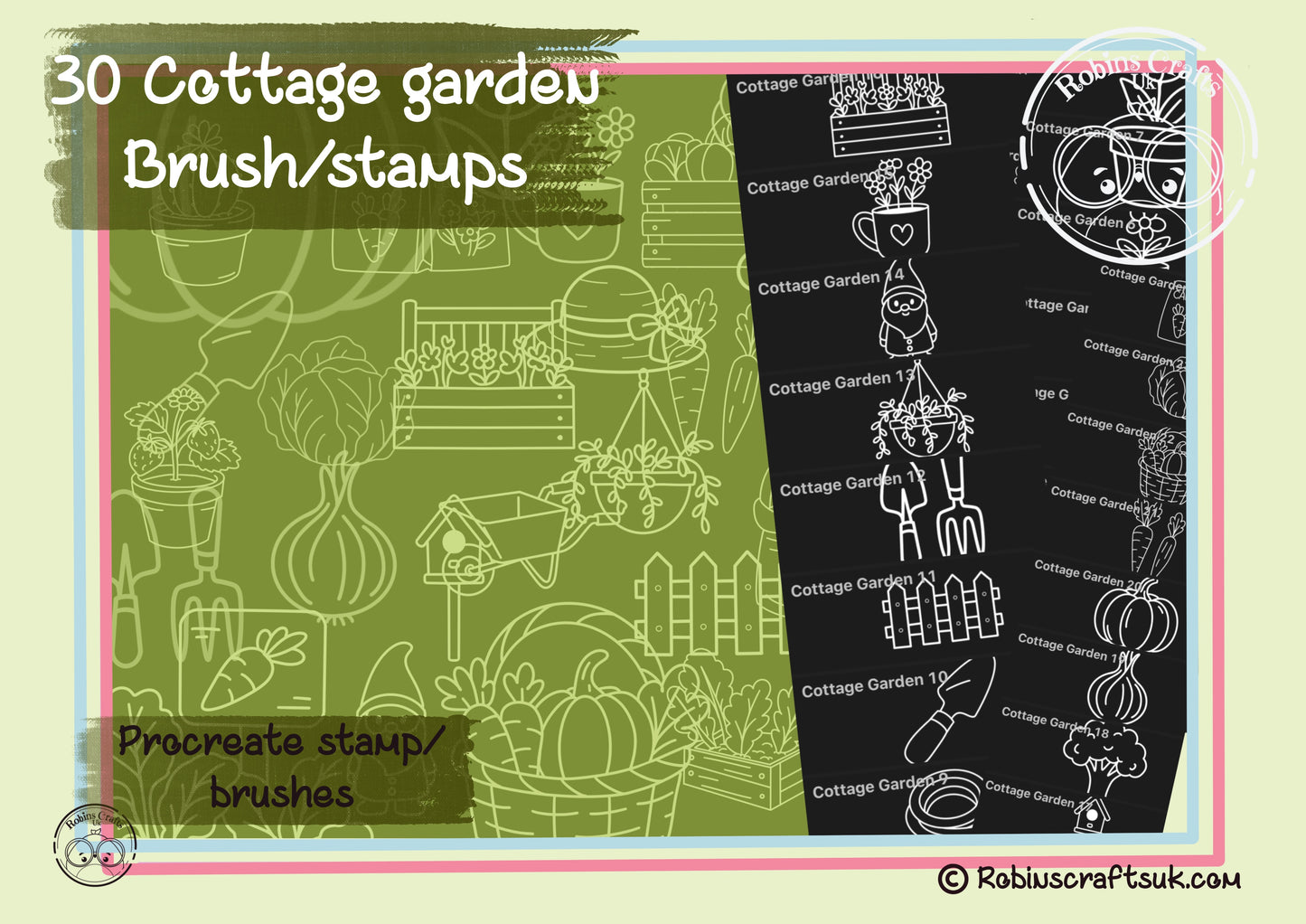 Cottage garden stamps - procreate stamps/brushes - digital use only - procreate