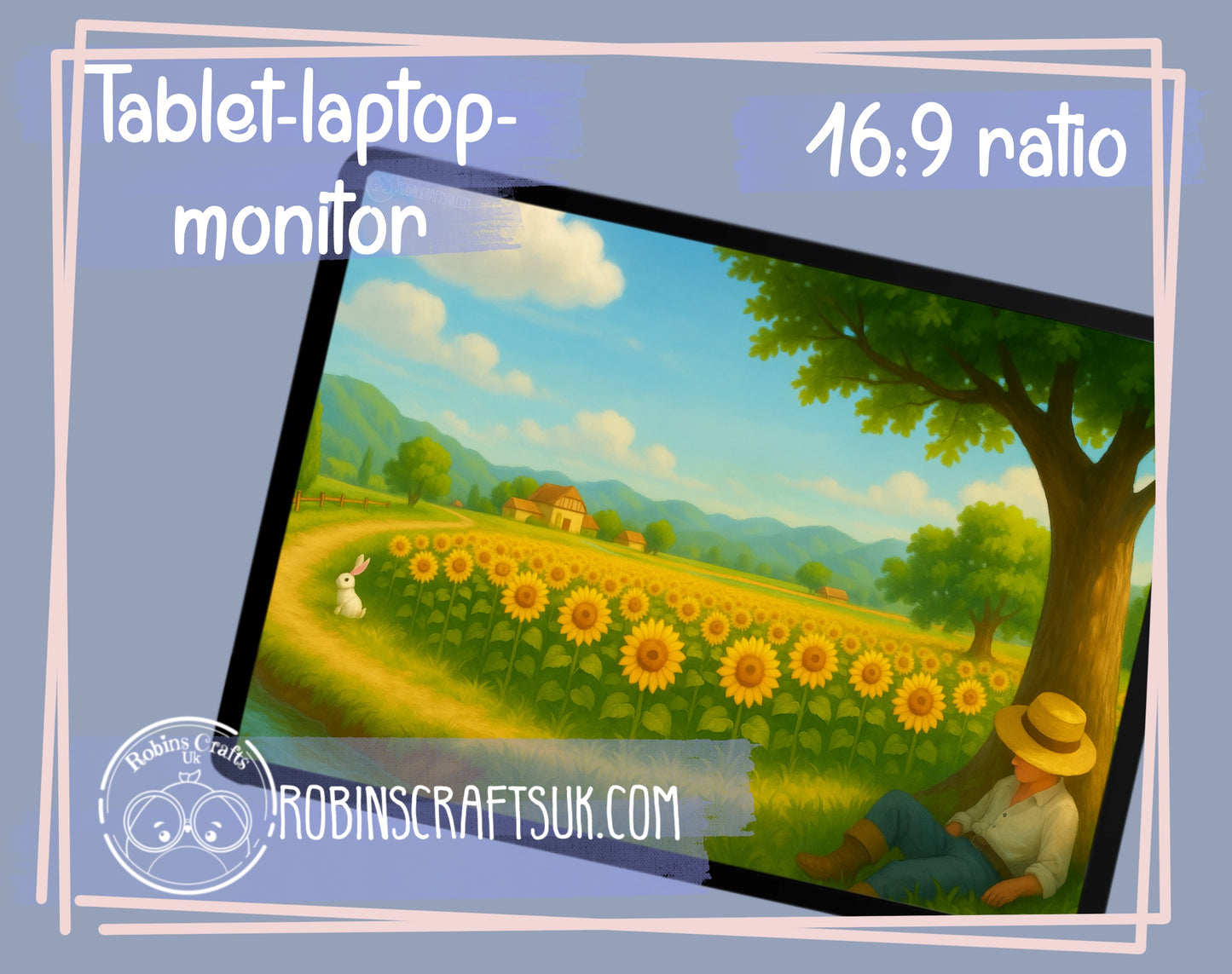 Summer Siesta Digital Wallpaper | Cozy Countryside iPad & Desktop Background | Sunflower Field Art Download