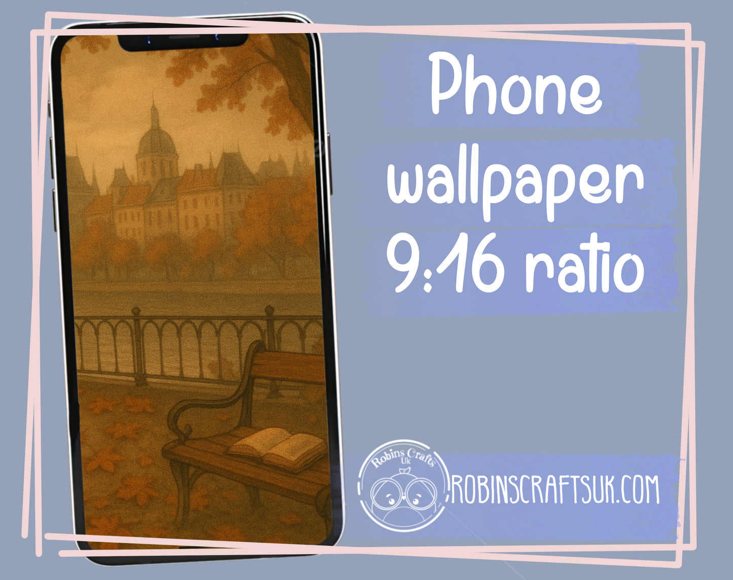 Autumn Reverie Digital Wallpaper | Cozy Dark Academia River Scene | Vintage Park Bench & Falling Leaves Background for iPad & Desktop