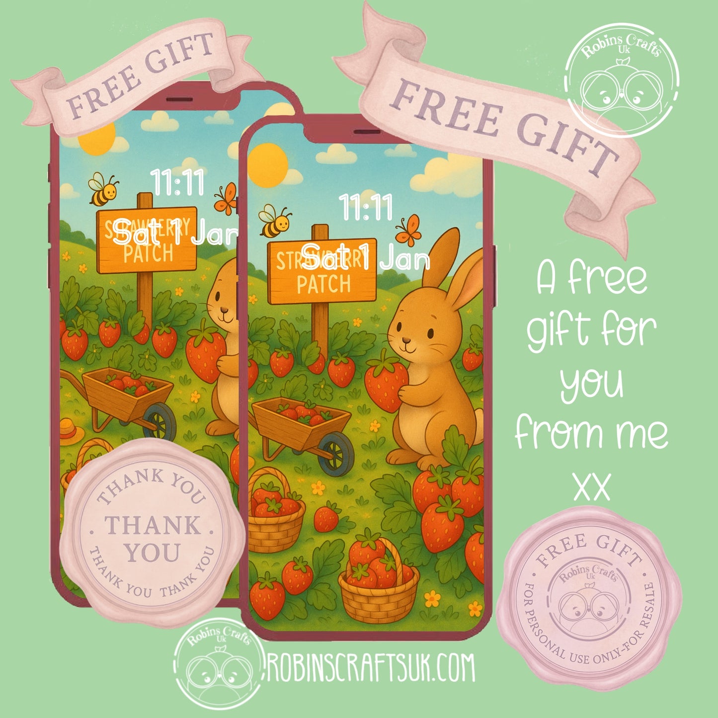 Strawberry patch 20-06-25 - Freebie Friday Gift – Aesthetic Phone Background | Instant Download