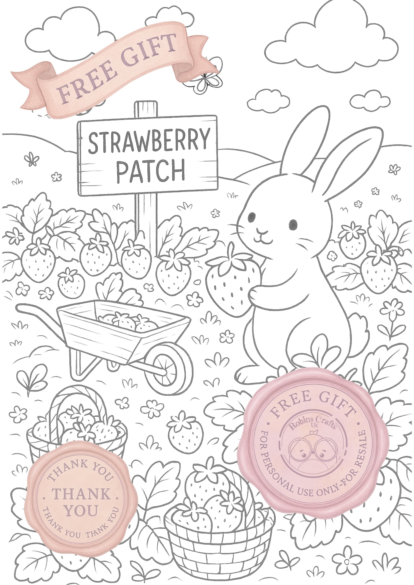 Strawberry patch free colouring page 20-06-25 - Freebie Friday – Printable Colouring Page for All Ages | Cozy & Whimsical