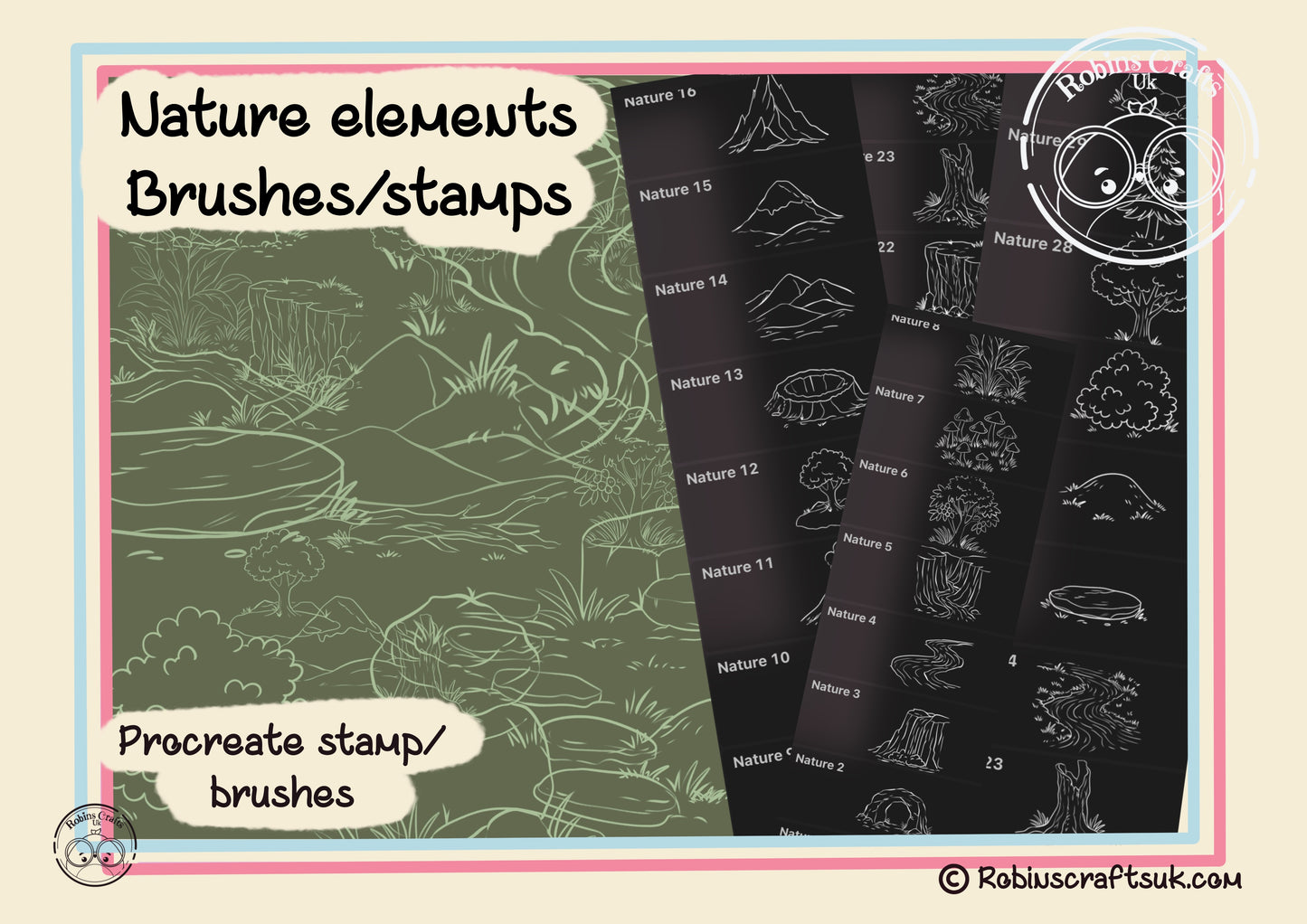 Nature elements stamps - procreate stamps/brushes - digital use only - procreate