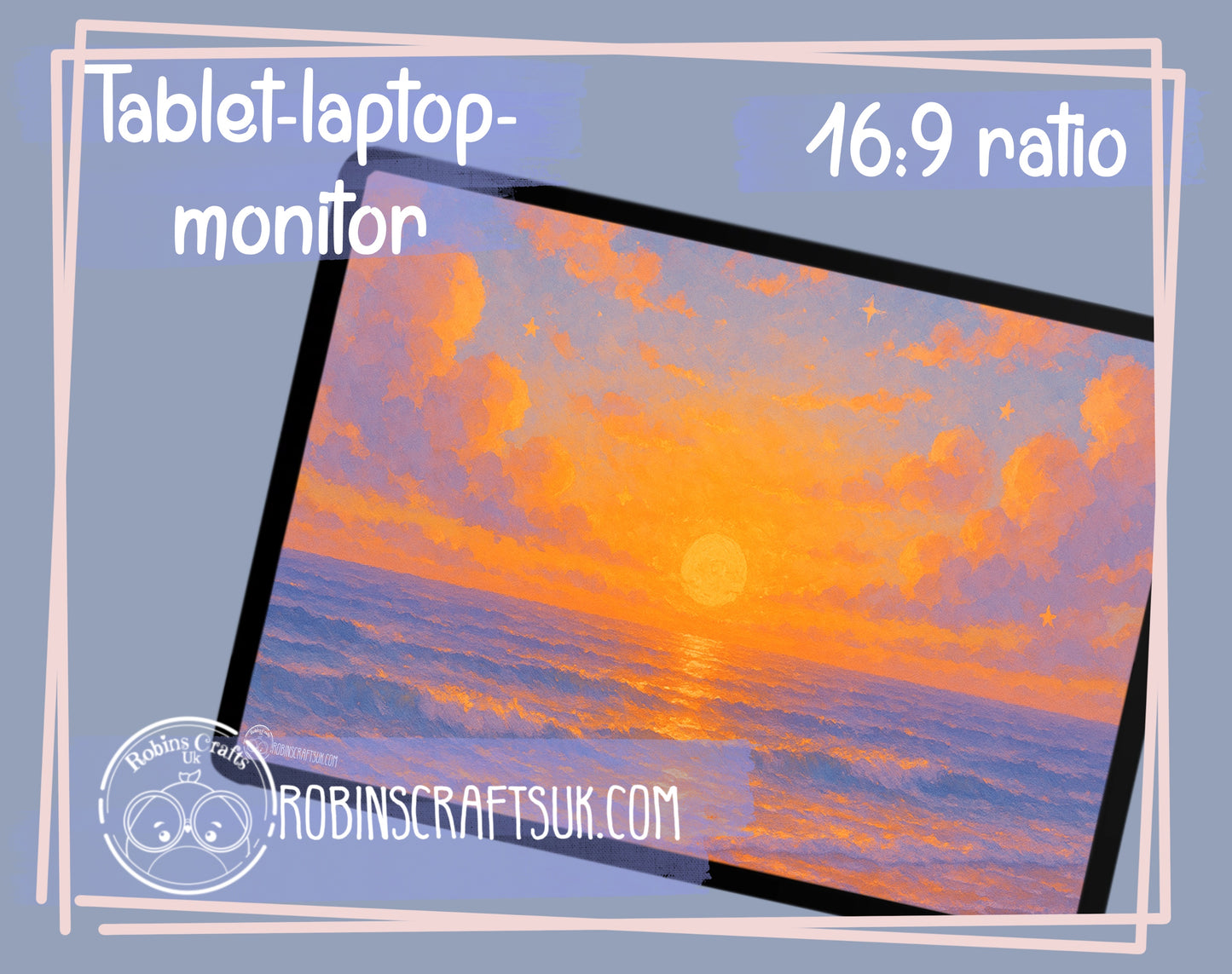 Starlit Shore wallpaper – Dreamy Ocean Sunset Wall Art, Golden Sea Horizon Illustration, Peaceful Coastal Fantasy Decor