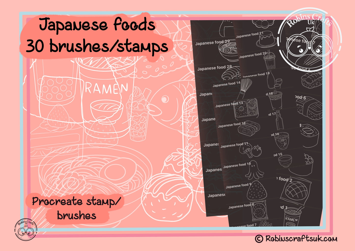 Japanese foods stamps - procreate stamps/brushes - digital use only - procreate