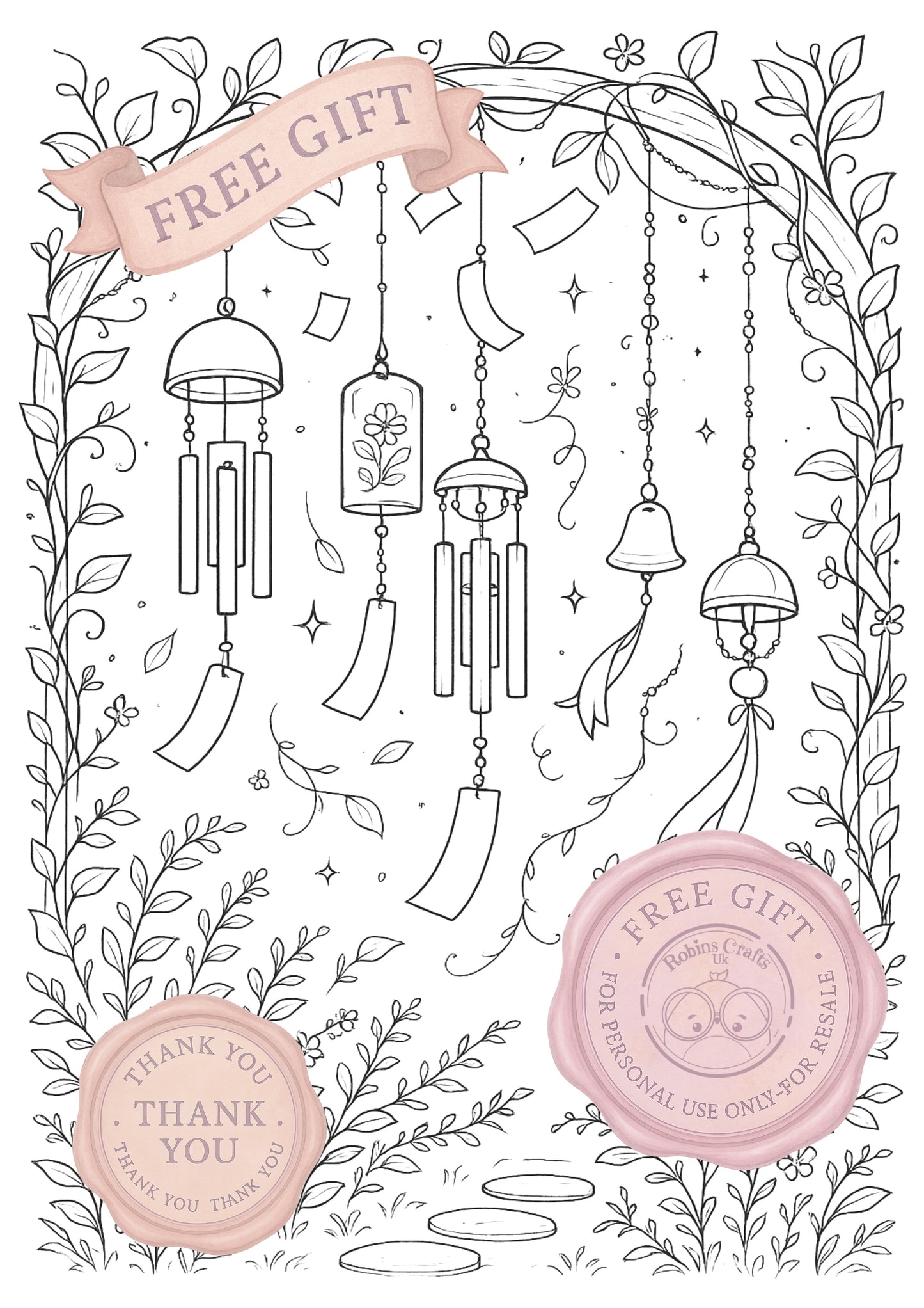 Wind chime garden colouring page 01-08-25 colouring page