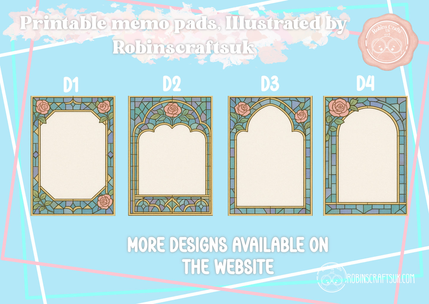 Stained Glass Rose Memo Pad –Tear-Away Notepad | Gothic Arch Stationery | Hand-Illustrated Aesthetic Paper