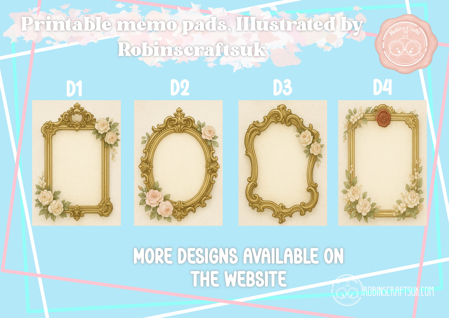 Vintage French Gilded Frame Memo Pad – Elegant Aesthetic Notepaper | Château Core Stationery Sheets