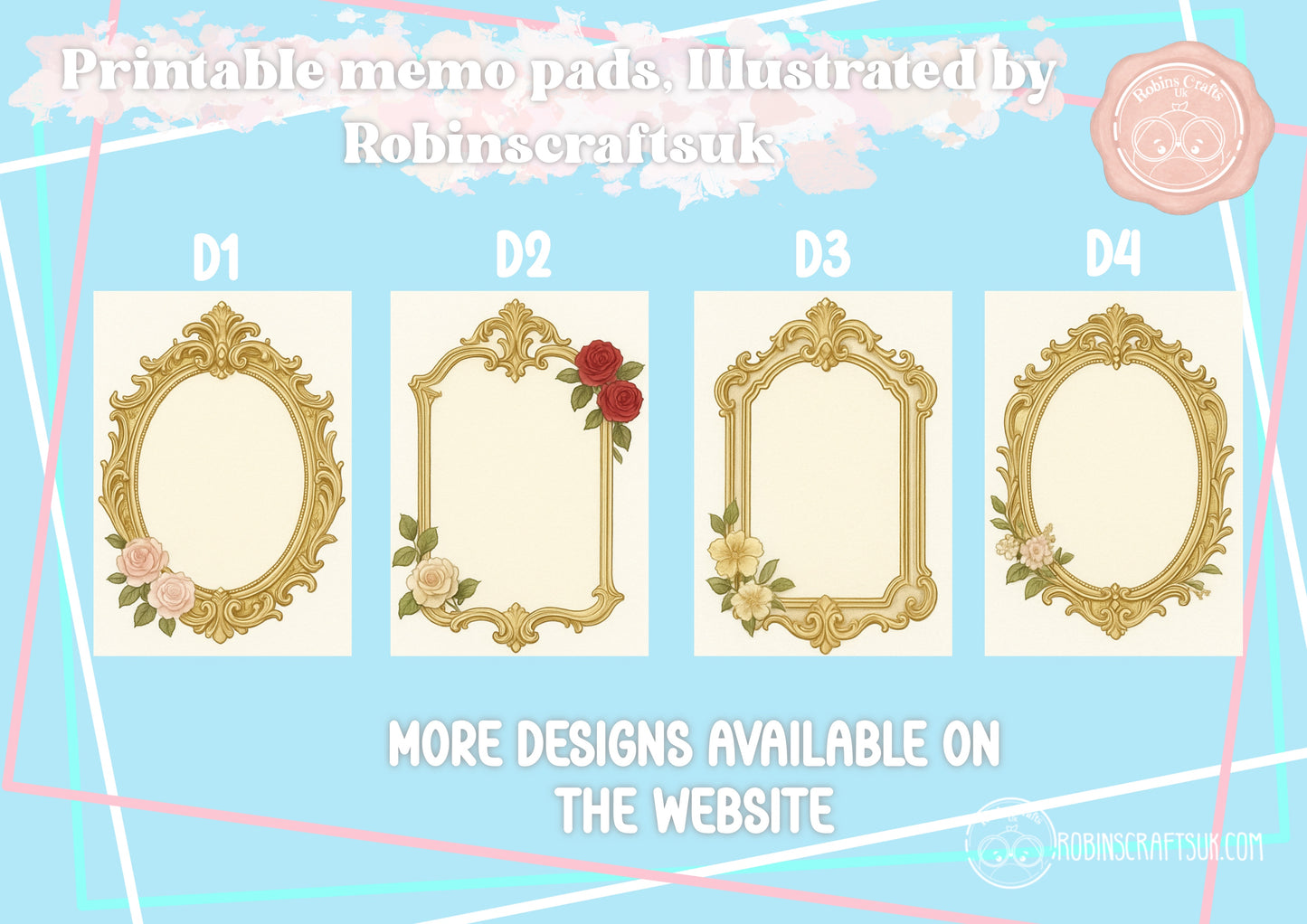 French Gilded Frame Memo Pad – Elegant Aesthetic Notepaper | Château Core Stationery Sheets