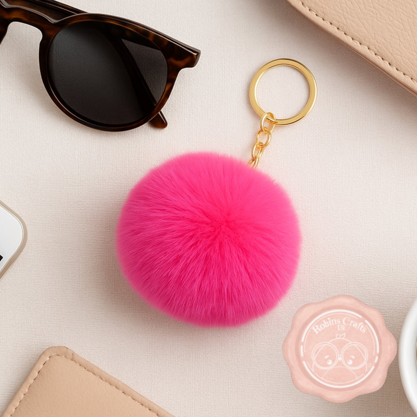 Fluffy Faux Fur Pom Pom Keychain – Soft Plush Bag Charm with Gold Keyring, Cute Accessories for Handbags, Backpacks & Keys