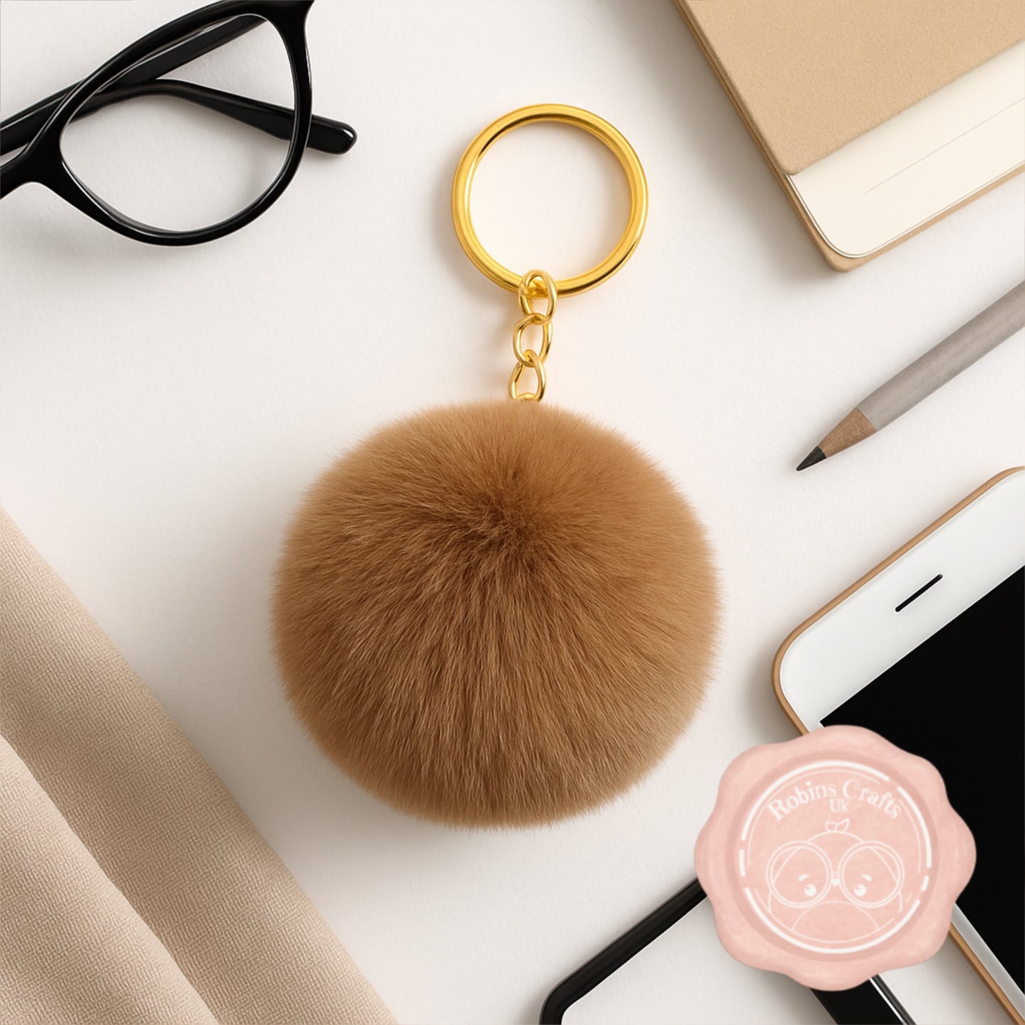 Fluffy Faux Fur Pom Pom Keychain – Soft Plush Bag Charm with Gold Keyring, Cute Accessories for Handbags, Backpacks & Keys