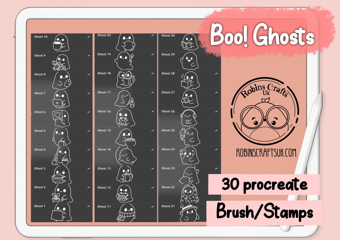 Boo! Ghosts stamps -chibi ghost- Halloween - procreate stamps/brushes - digital use only - procreate