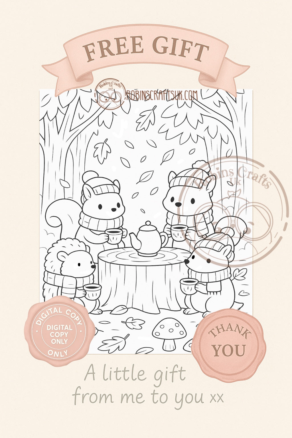 Woodland picnic colouring page 26-09-25 freebie Friday