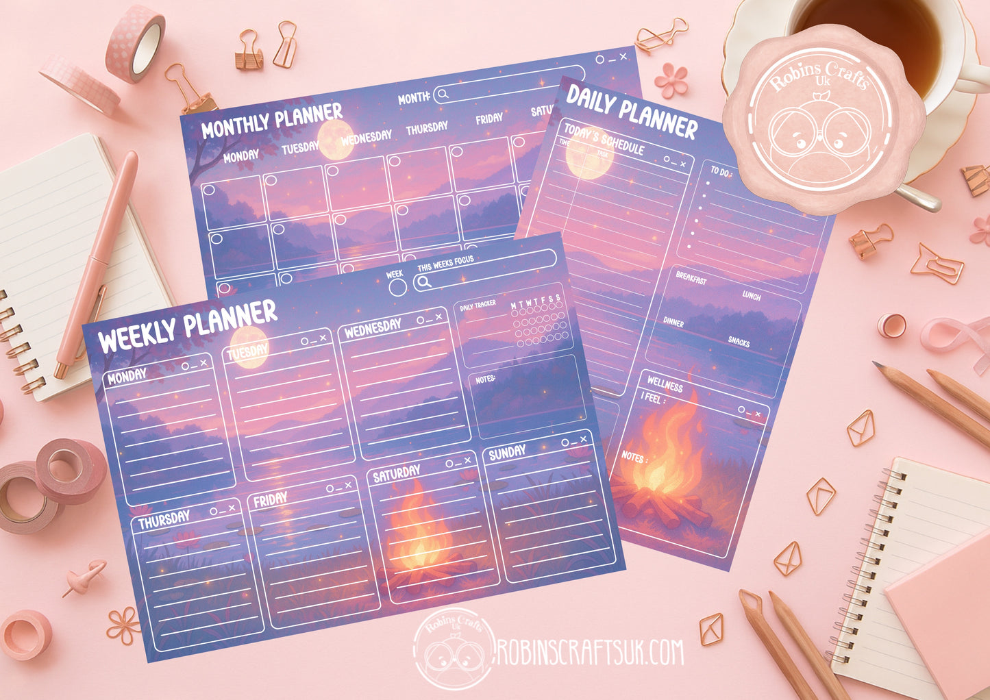 Whimsical Campfire Tear-Off Planner Pad – A4 Paper Pad | 40 Page Daily, Weekly & Monthly Planner | Cute Stationery Gift