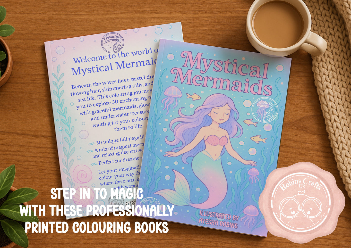 Mythical Mermaids original mermaid -themed pages-Whimsical Cute style (Colourful journeys edition)
