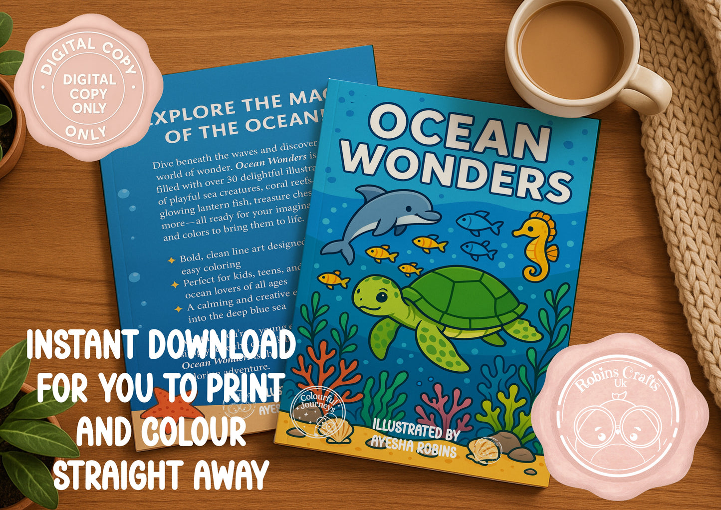 Ocean Wonders Colouring Book | 30 Illustration Printable Digital Download | Ocean themed