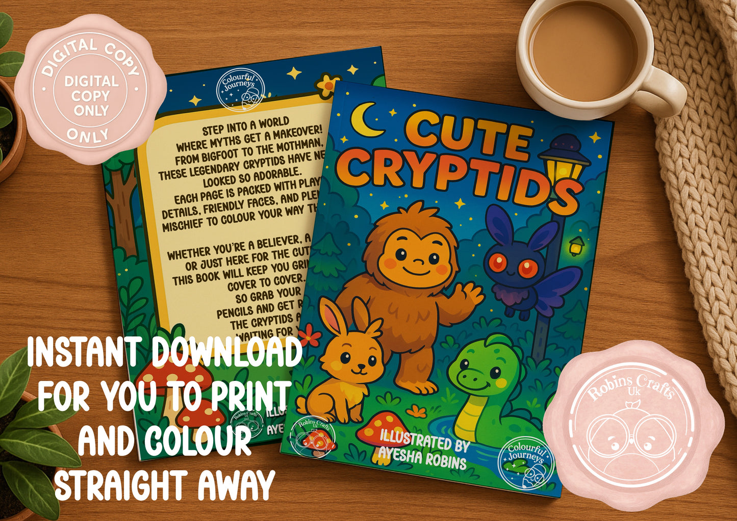 Cute Cryptids Colouring Book | 30 Illustration Printable Digital Download | Cryptid themed