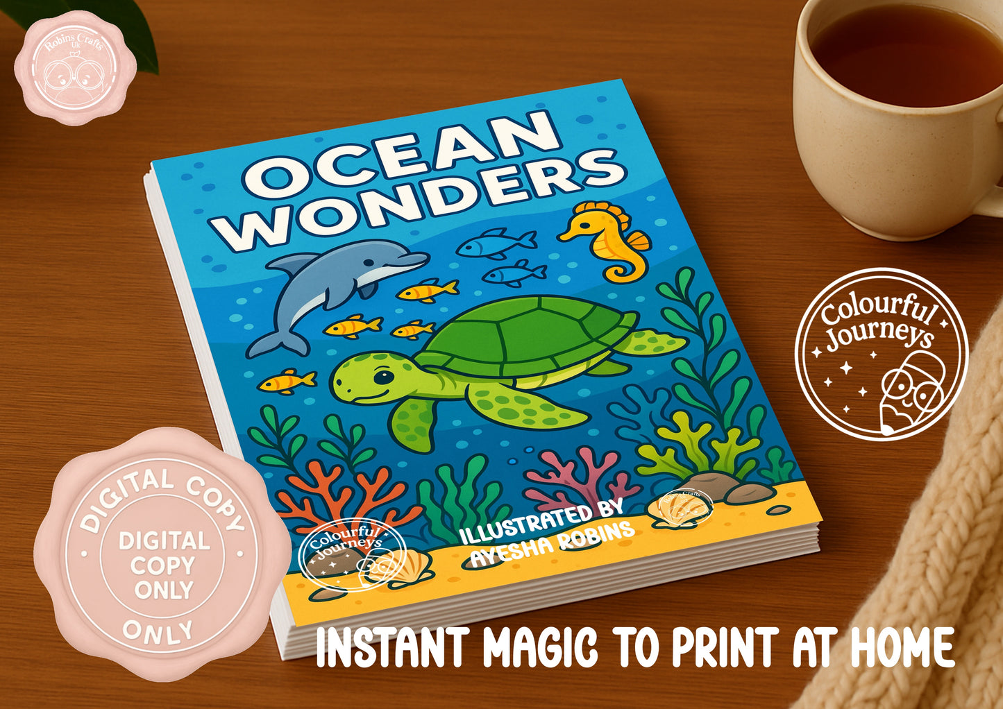 Ocean Wonders Colouring Book | 30 Illustration Printable Digital Download | Ocean themed