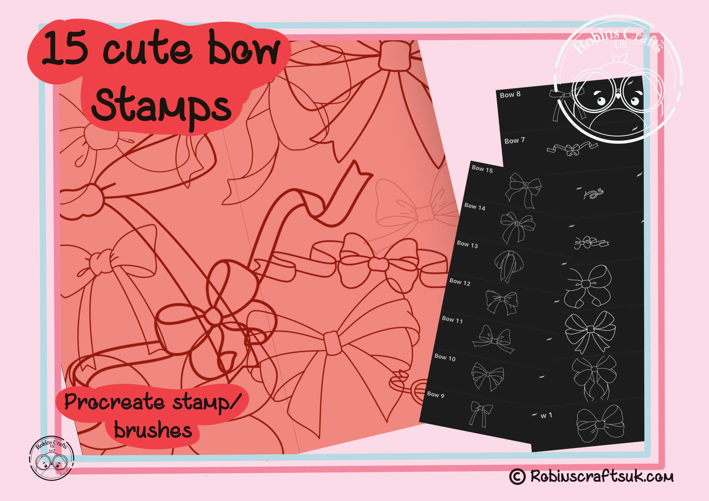 Cute bow stamps - procreate stamps/brushes - digital use only - procreate