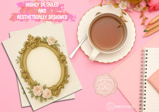 Vintage French Gilded Frame Memo Pad – Elegant Aesthetic Notepaper | Château Core Stationery Sheets