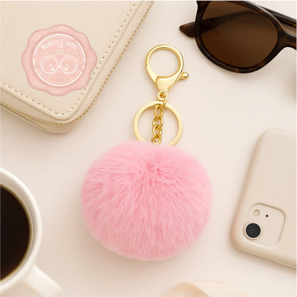 Fluffy Faux Fur Pom Pom Keychain – Soft Plush Bag Charm with Gold Keyring, Cute Accessories for Handbags, Backpacks & Keys