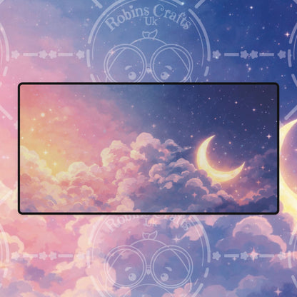 Celestial Moon & Clouds Desk Mat — Pastel Galaxy Gaming/Office Mouse Pad