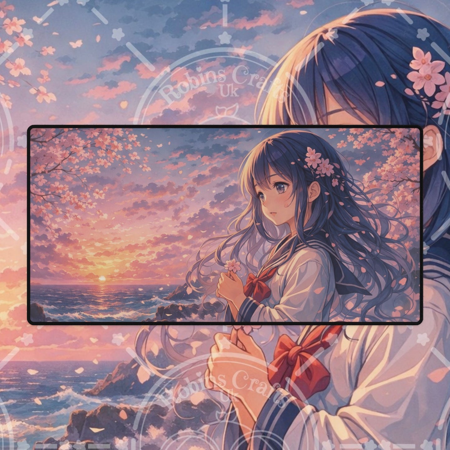 Anime Cherry Blossom Sunset Desk Mat — Large Gaming Mousepad