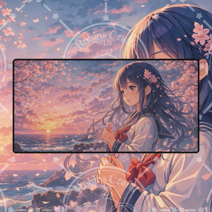 Anime Cherry Blossom Sunset Desk Mat — Large Gaming Mousepad
