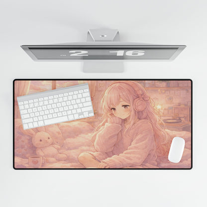 Cute Pastel Girl Desk Mat — Cozy Bedroom Gaming Mousepad