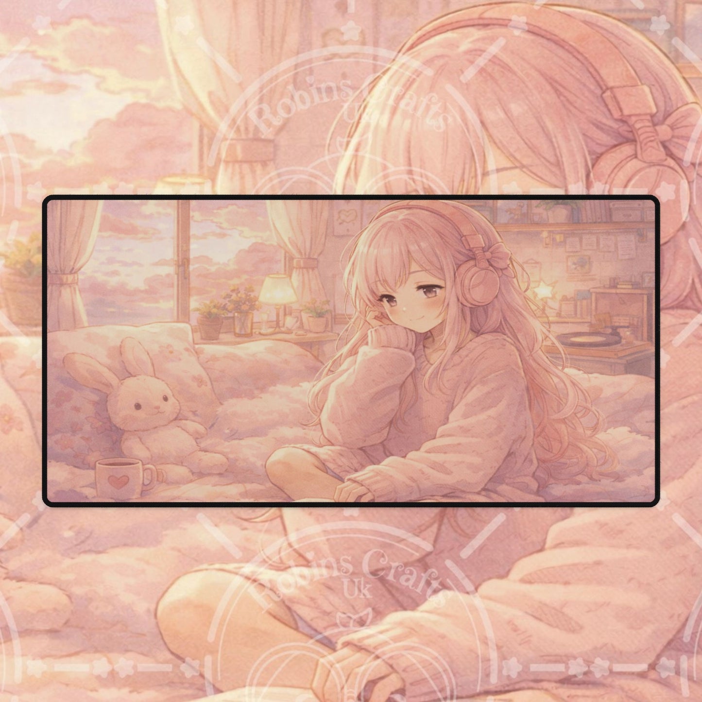 Cute Pastel Girl Desk Mat — Cozy Bedroom Gaming Mousepad