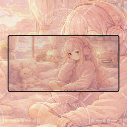 Cute Pastel Girl Desk Mat — Cozy Bedroom Gaming Mousepad