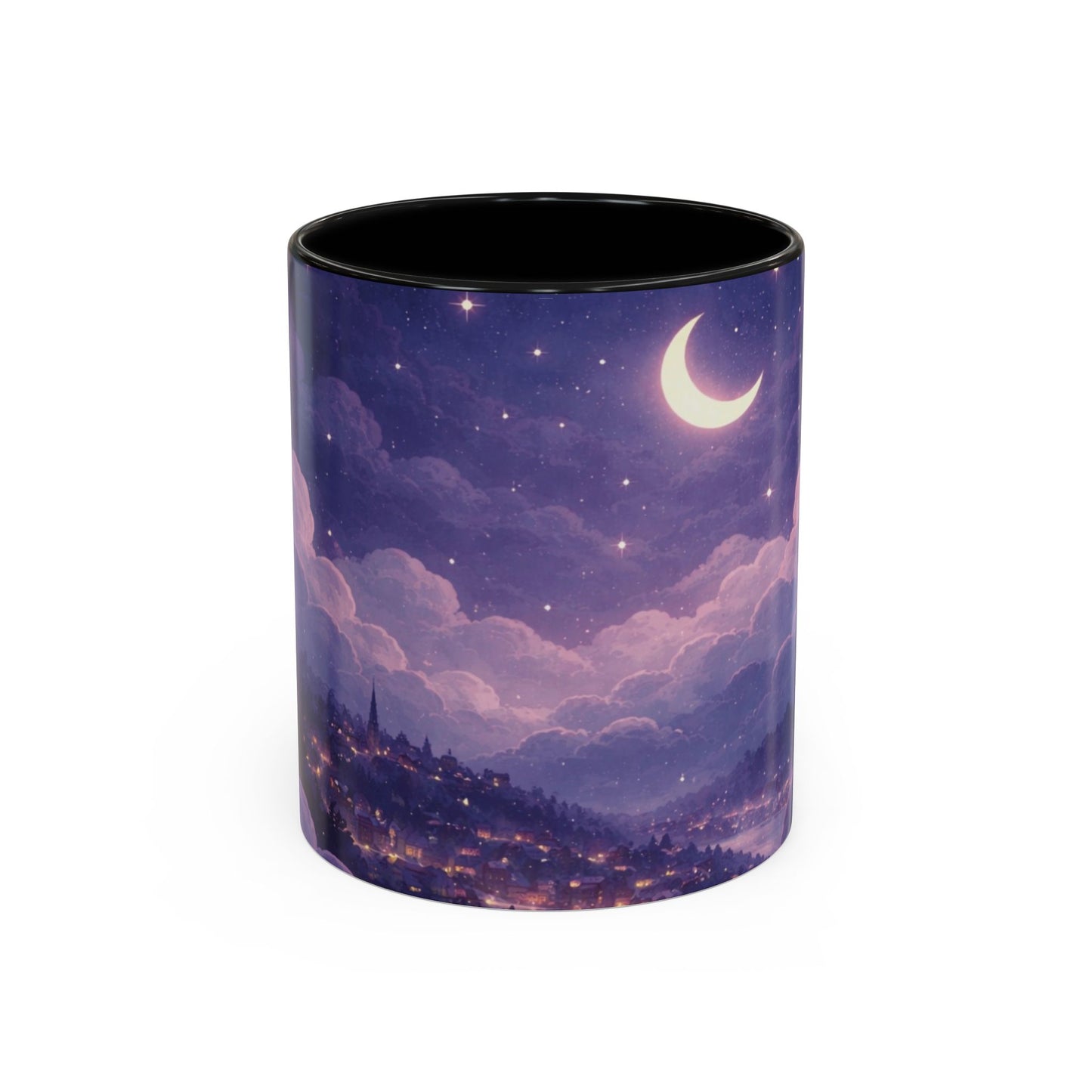 Crescent Night Sky Coffee Mug — Dreamy Purple Moonlit Landscape Accent Mug (11/15 oz)