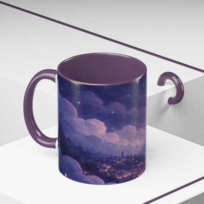 Crescent Night Sky Coffee Mug — Dreamy Purple Moonlit Landscape Accent Mug (11/15 oz)