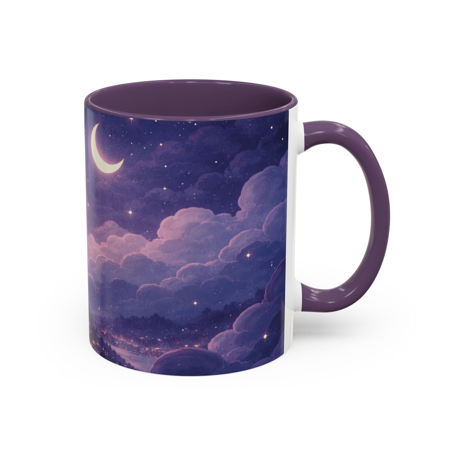 Crescent Night Sky Coffee Mug — Dreamy Purple Moonlit Landscape Accent Mug (11/15 oz)