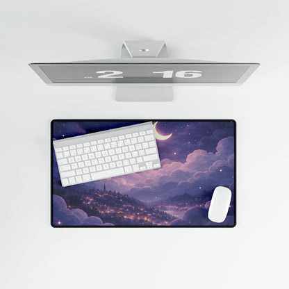 Moonlit Village Desk Mat — Dreamy Night Sky Gaming/Work Mouse Pad