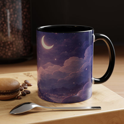 Crescent Night Sky Coffee Mug — Dreamy Purple Moonlit Landscape Accent Mug (11/15 oz)