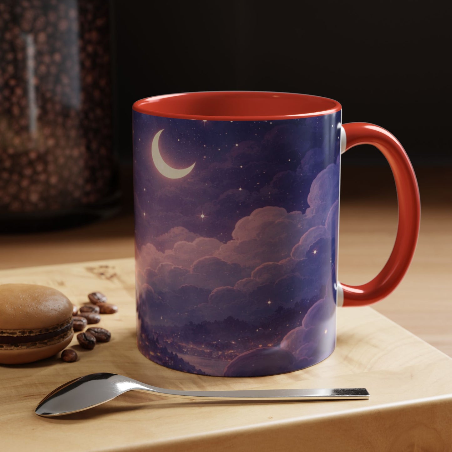 Crescent Night Sky Coffee Mug — Dreamy Purple Moonlit Landscape Accent Mug (11/15 oz)