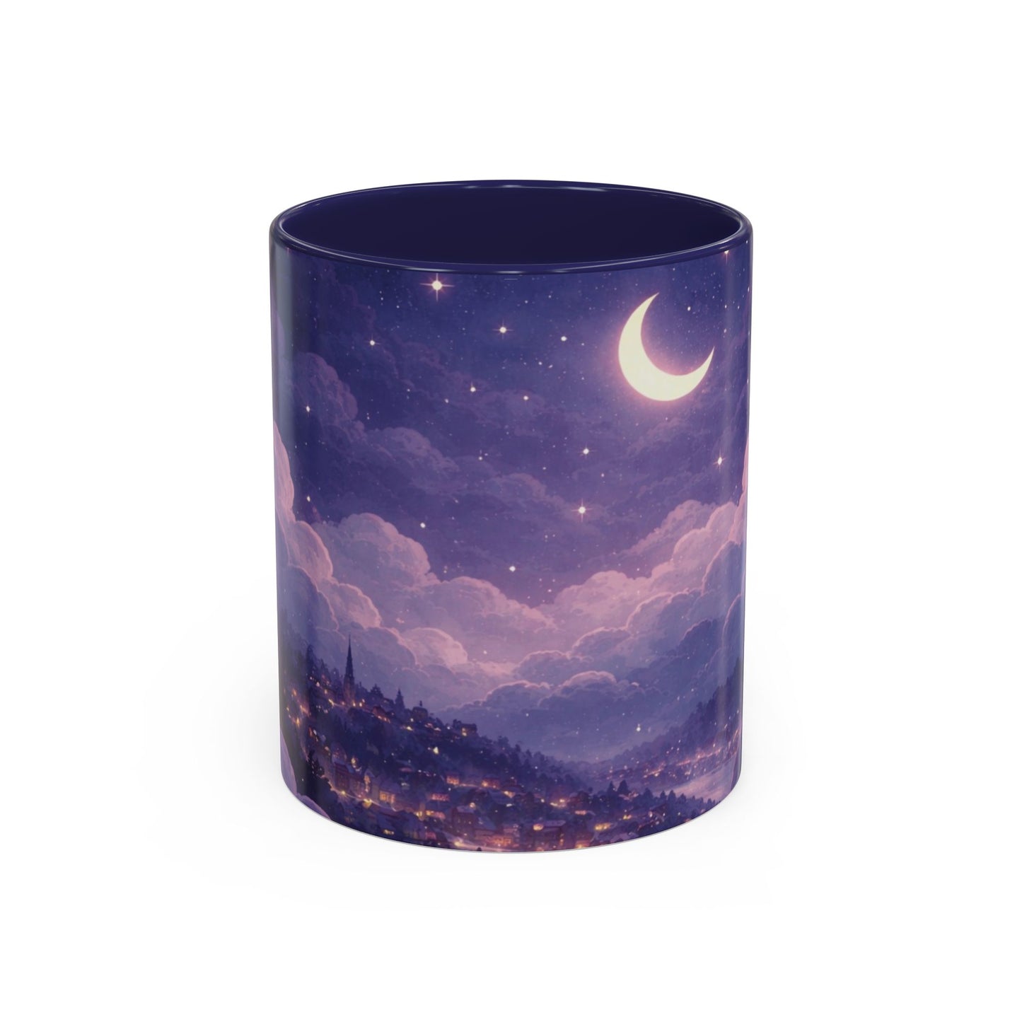 Crescent Night Sky Coffee Mug — Dreamy Purple Moonlit Landscape Accent Mug (11/15 oz)