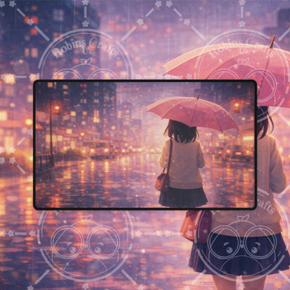 Rainy City Anime Desk Mat — Aesthetic Waterproof Gaming Mouse Pad