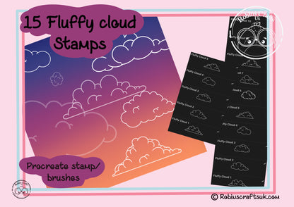 Fluffy cloud stamps - procreate stamps/brushes - digital use only - procreate
