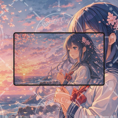 Anime Cherry Blossom Sunset Desk Mat — Large Gaming Mousepad