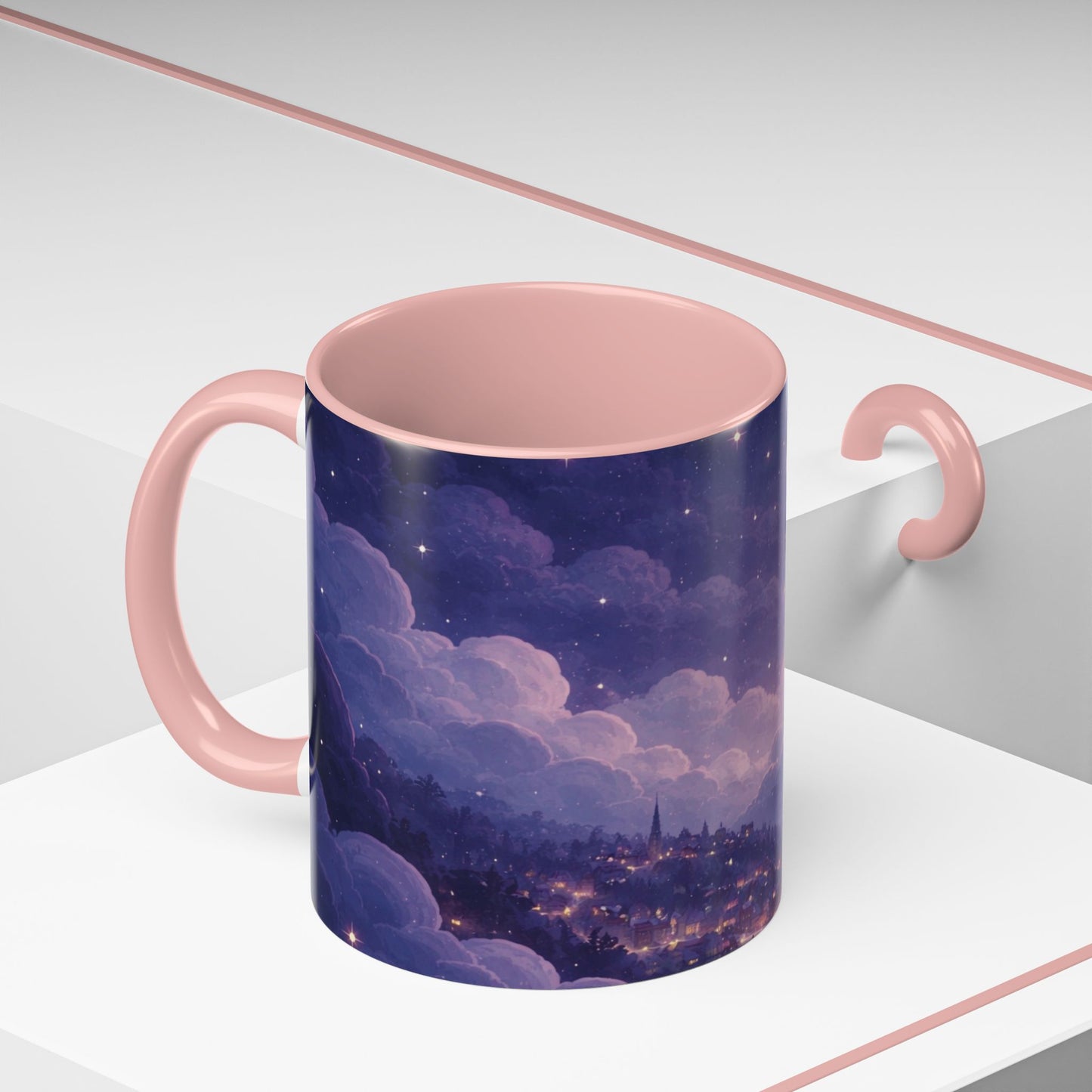Crescent Night Sky Coffee Mug — Dreamy Purple Moonlit Landscape Accent Mug (11/15 oz)