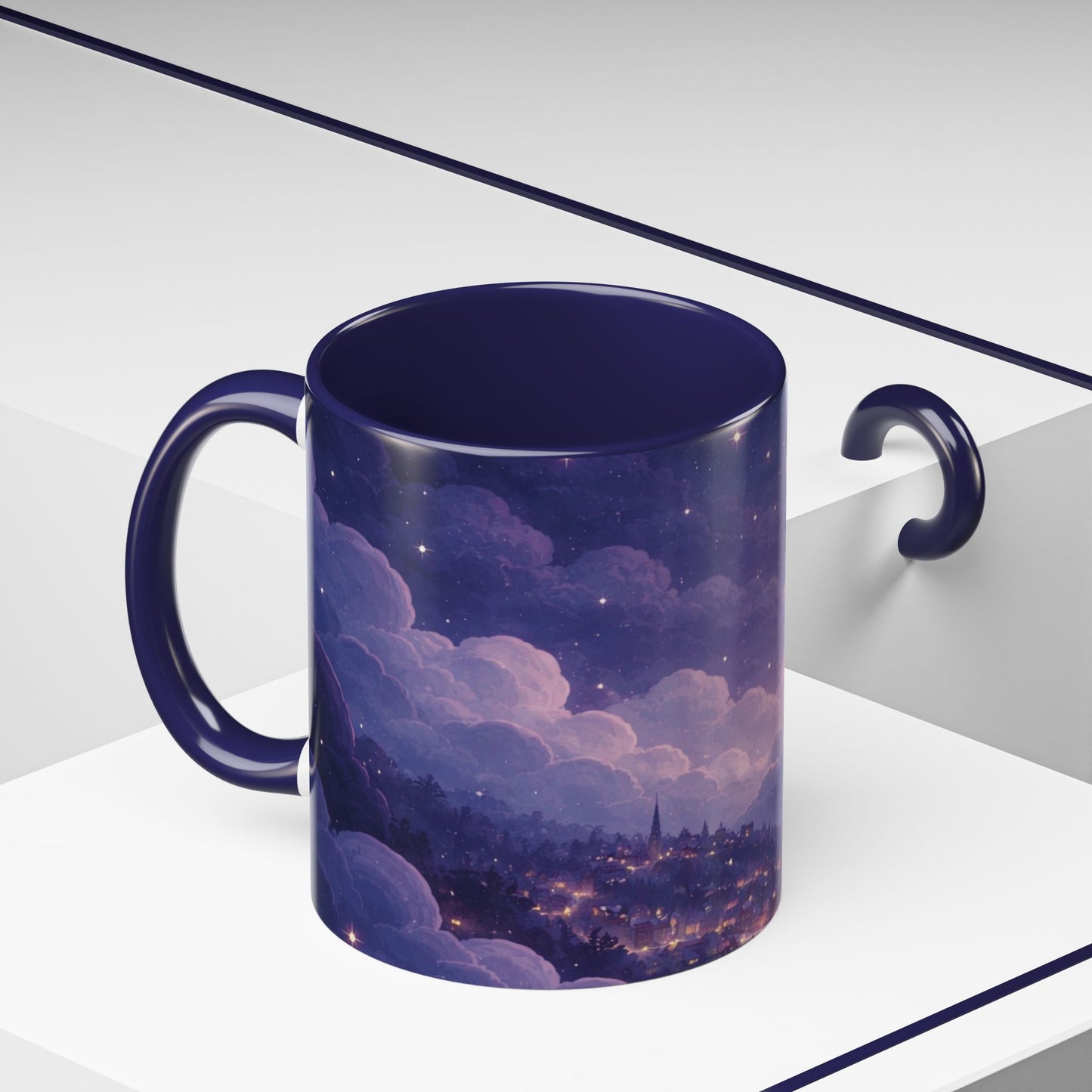 Crescent Night Sky Coffee Mug — Dreamy Purple Moonlit Landscape Accent Mug (11/15 oz)
