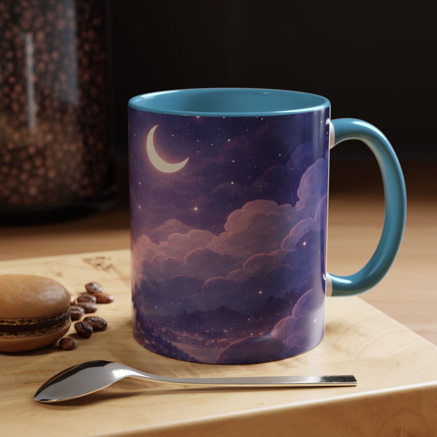 Crescent Night Sky Coffee Mug — Dreamy Purple Moonlit Landscape Accent Mug (11/15 oz)